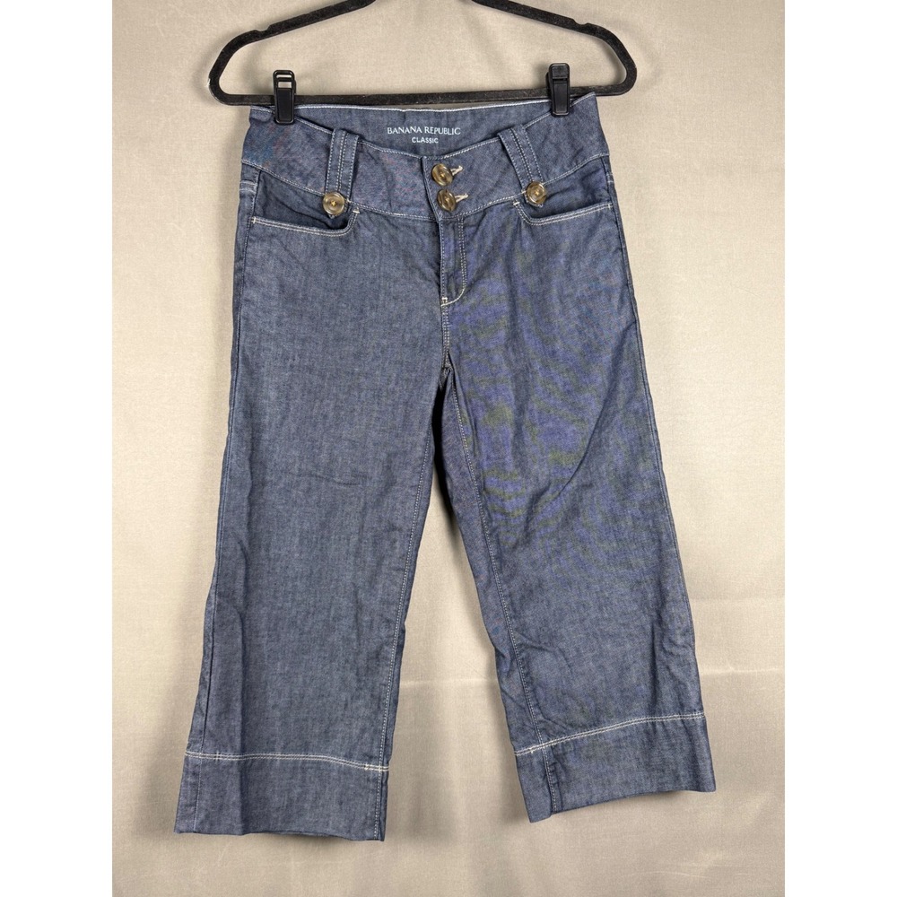Banana Republic Gaucho Pants Womens 4 Blue Denim Wide Leg Cropped 641333